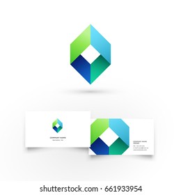 Colorful rhombus. Modern icon design logo element with business card template. Best for identity and logotypes
