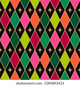 Colorful rhombus and star seamless pattern design for christmas and new year background.