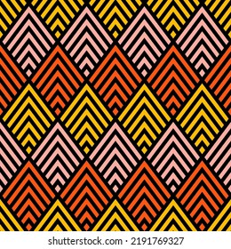 Colorful rhombuses seamless pattern with black background.
