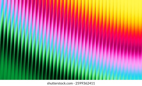 Colorful ribbed fractal glass shimmers with energy of summer warmth and joy. Vibrant fractal glass pattern with radiant blend into smooth lively spectrum gradient of warm shades. Vector illustration