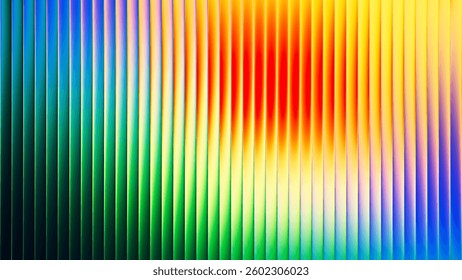 Colorful ribbed fractal glass shimmers with energy of summer warmth and joy. Vibrant fractal glass pattern with radiant blend into smooth lively spectrum gradient of warm shades. Vector illustration