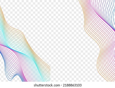 Colorful Ribbon Background Transparent Vector. Motion Template. Neon Mesh Energy. Line Context Poster. Iridescent Flow Contour.