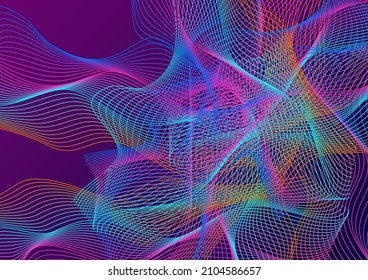 Colorful Ribbon Background Violet Vector. Minimal Backdrop. Rainbow Wave Art. Connect Soundwave Banner. Gradient Technology.