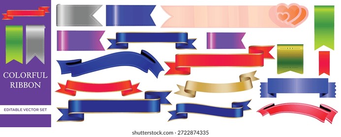Colorful Ribbon Banner Vector Set with Decorative Labels, Badges and Editable Design Elements Collection