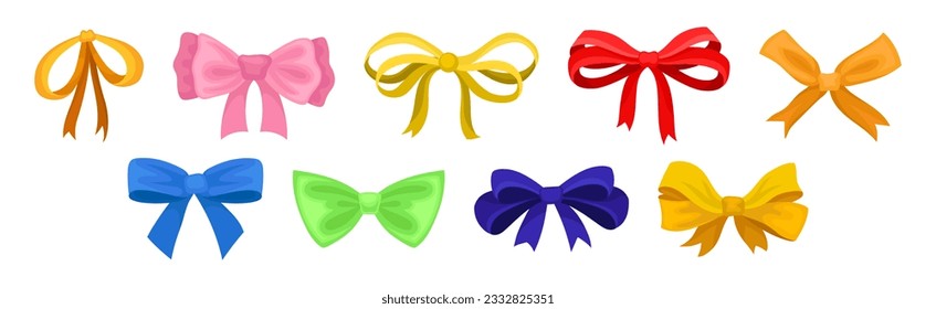 Colorful Ribbon Bow as Decorative Knot Vector Set