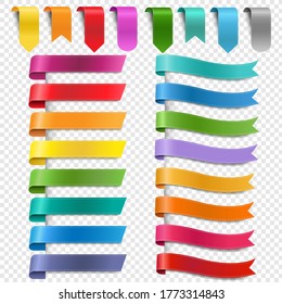 Colorful Ribbon Collection Isolated Transparent Background With Gradient Mesh, Vector Illustration