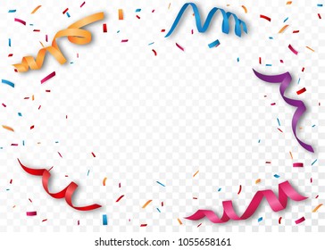 Colorful Ribbon and confetti, isolated on transparent background