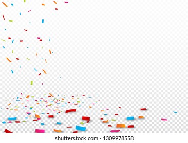 Colorful ribbon and confetti, isolated on transparent background