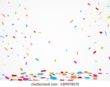 Colorful ribbon and confetti, isolated on transparent background