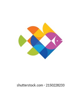 Colorful Ribbon Fish abstract Logo design vector template. Creative Seafood Zoo Aquarium Logotype concept funny icon.