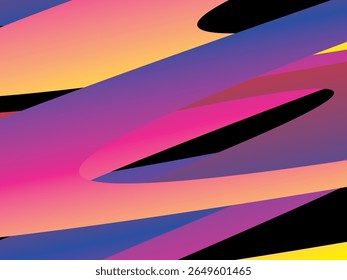 The colorful ribbon interweaving background with bright gradations (pink, purple, blue, yellow, orange) is dynamic and abstract on a black background, creating a modern and futuristic 3D visual effect