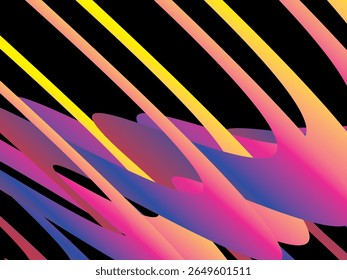 The colorful ribbon interweaving background with bright gradations (pink, purple, blue, yellow, orange) is dynamic and abstract on a black background, creating a modern and futuristic 3D visual effect