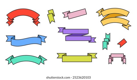 Colorful ribbon label isolated set. Vector flat graphic design illustration