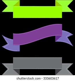 Colorful ribbon set - stock vector illustration. Black background






