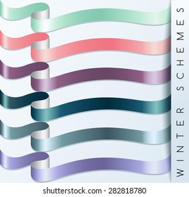Colorful Ribbon Set In Winter Scheme: Vector Illustration
