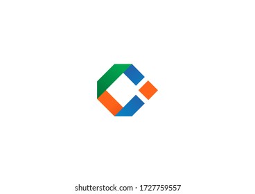 Colorful ribbon square vector logo design concept