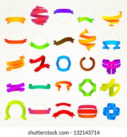 Colorful ribbon tape collection of fifteen design variations, eps10 vector copyspace element set