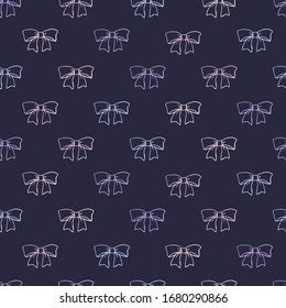 Colorful Ribbon Tie Vector Outlines in Black Background Color Seamless Pattern