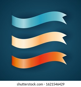 Colorful ribbon for title, design of promotional products, use to highlight title or promotional information. Banner, ribbon for web or print, vector illustration