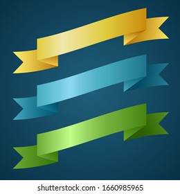 Colorful ribbon for title, design of promotional products, use to highlight title or promotional information. Banner, ribbon for web or print, vector illustration