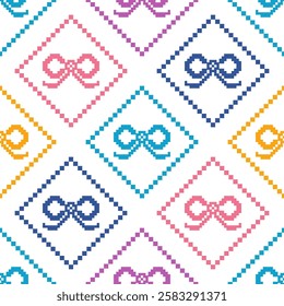 Colorful ribbon.Cross Stitch embroidery seamless.Geometric pixel ethnic patterns background texture.Beautiful trendy Nordic folk art background design for products, fabric, print, wrapping,decorate.