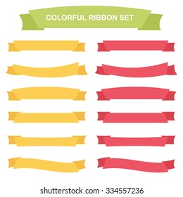 Colorful ribbons and banners set isolated on white background.