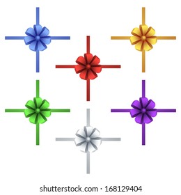 Colorful ribbons with bows on a white background, vector