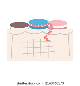 Colorful ribbons in box for bracelet making semi flat color vector object. Simple jewelry craft. Full sized item on white. Simple cartoon style illustration for web graphic design and animation