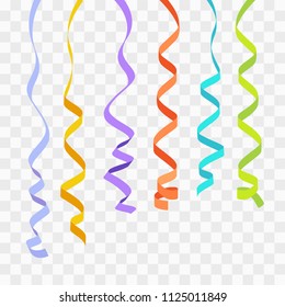 Colorful ribbons for celebration or party art work. Vector tapes isolated on checkered background. Serpentine illustration.