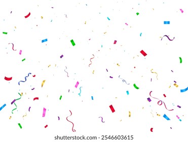 Colorful ribbons and confetti Can be separated from a transparent background. Confetti flying for celebration party banner. Falling shiny Colorful confetti isolated