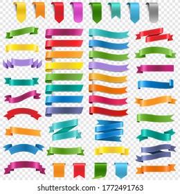 Colorful Ribbons And Labels Collection Transparent Background With Gradient Mesh, Vector Illustration