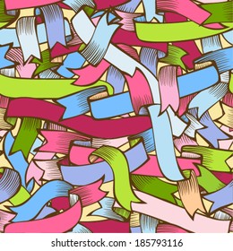 Colorful ribbons seamless pattern. Vector background for your design.
