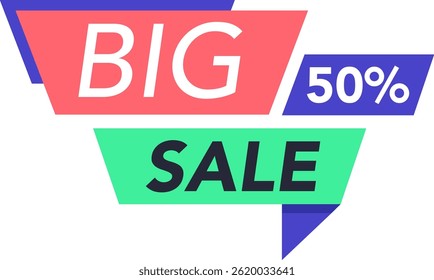 Colorful ribbons showcasing a vibrant fifty percent discount, creating an eye catching display for promoting big sales and attracting customers to special offers in retail settings