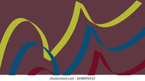 Colorful ribbons in various shades curve and flow across a dark background, creating a dynamic and abstract composition.