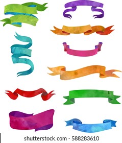 Colorful ribbons. Vector collection textured with watercolour. 