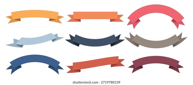 Vector de cintas de colores - conjunto de icono de cinta de diseño plano, Ilustración vectorial de cintas giratorias.