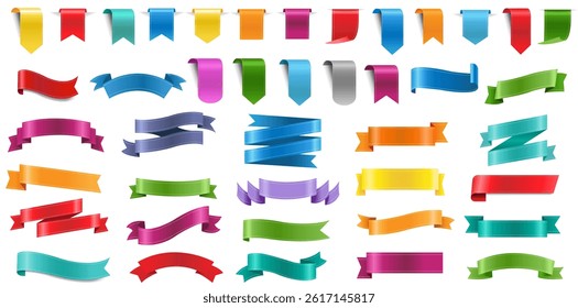 Colorful Ribons Set And Isolated White Background  With Gradient Mesh, Vector Illustration
