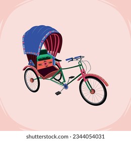 Colorful rickshaw illustration. Bangladeshi Rickshaw art. Tri cycle of Dhaka city. Local vehicle.