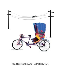 Colorful rickshaw illustration. Bangladeshi Rickshaw art. Tri cycle of Dhaka city. Local vehicle.