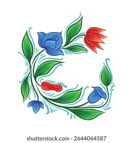 Colorful rickshaw painting style hand‑drawn floral corner vector design. Botanical illustration ideal for branding, invitations, packaging, social media, crafts, greeting cards, print design, fashion.