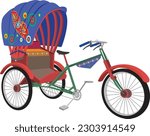 Colorful rickshaw vector illustration. Bangladeshi Rickshaw art. Tri cycle of Dhaka city. Local vehicle.