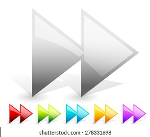 Colorful right arrows, forward, fast forward buttons, icons. vector graphic