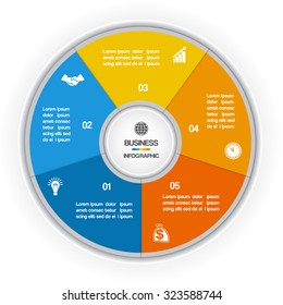 Colorful Ring for cyclic process on five positions possible to use for workflow, banner, diagram, web design, timeline, area chart