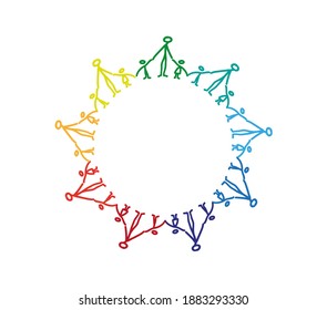 Colorful ring of people and children holding theirs hands
