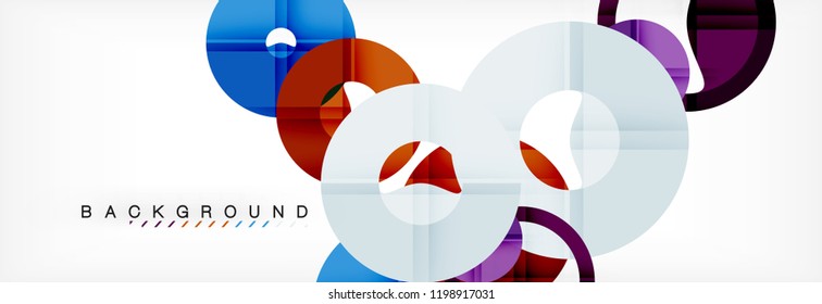 Anillos coloridos sobre fondo gris, diseño geométrico moderno. Plantilla de diseño de presentación comercial o tecnológica, patrón de folleto o folleto, o banner web geométrico