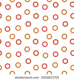 Anillos coloridos, patrón sin fisuras. Círculos rojos, amarillos y naranjas sobre fondo blanco. Diseño geométrico para textil, embalaje, embalaje, impresión, web. Ilustración vectorial.