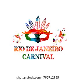 Colorful Rio De Janeiro carnival inscription. Brazil carnival vector illustration design