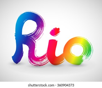 Colorful Rio inscription with shadows on light background. Vector illustration for your graphic design