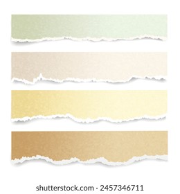 Colorful ripped paper carton strips isolated on white background. Craft paper scraps with torn edges pastel colors. Vector illustration.