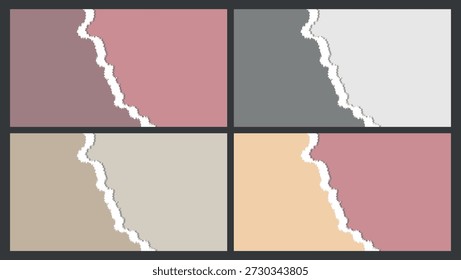 Fundos de efeito de papel rasgado coloridos com bordas irregulares e detalhes sutis de sombra